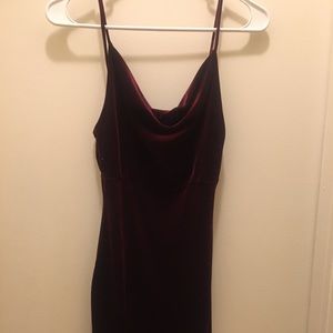 Red velvet draped mini dress